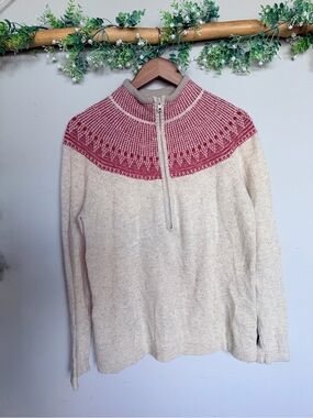 Woolrich Nordic Quarter Zip Sweater Oatmeal Red | size L